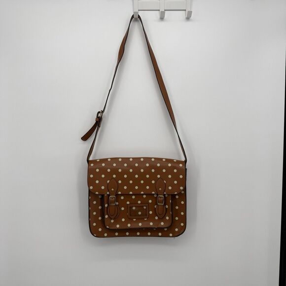 LYDC London Tan & White Polka Dot Satchel Bag Crossbody Vintage - Picture 1 of 13
